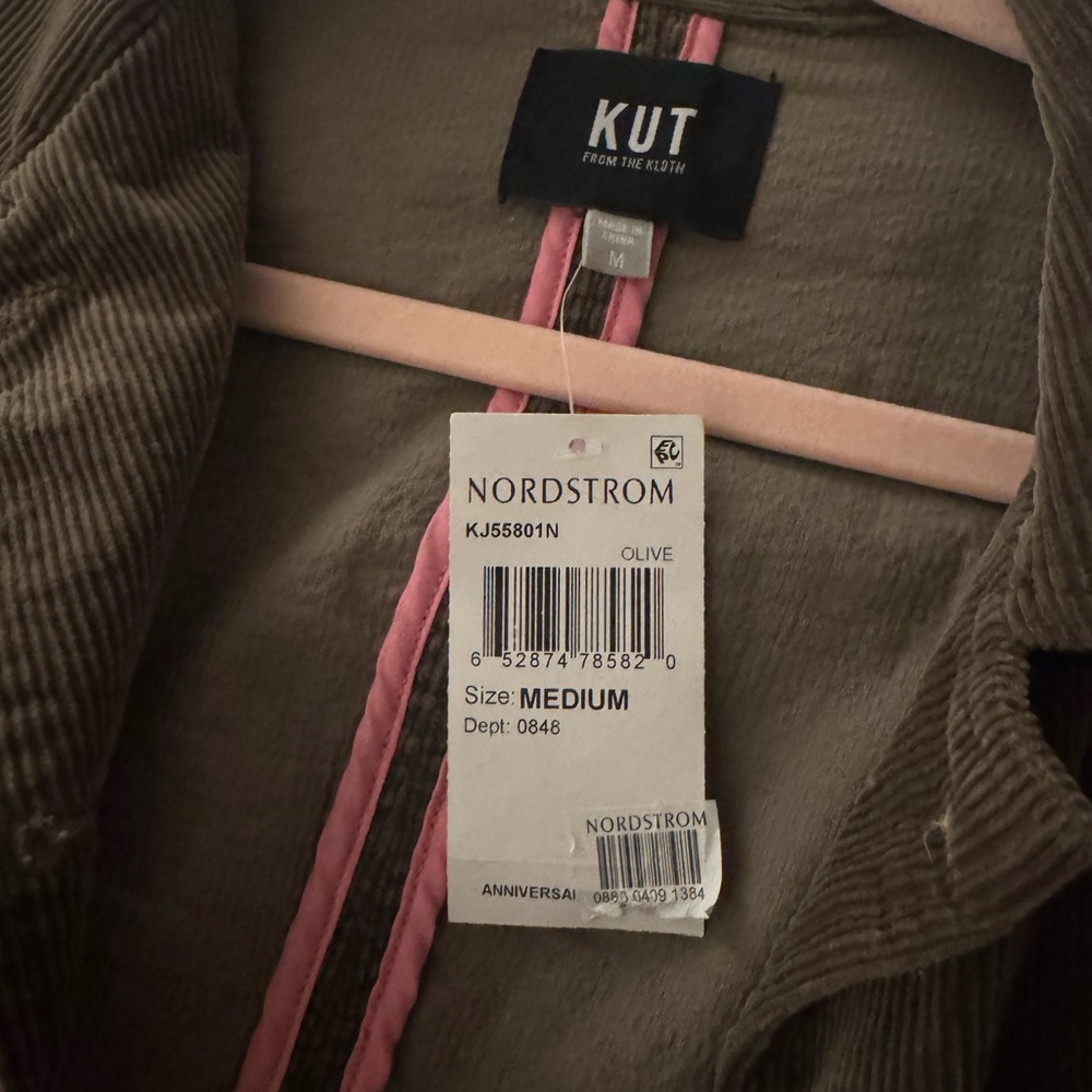 NWT Kut from the Kloth Olive Corduroy Jacket with Pink Trim - Picture 7 of 8